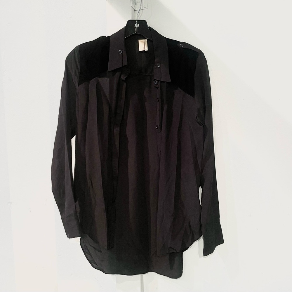 Black Silk & Velvet Cut Out Avant Garde Blouse